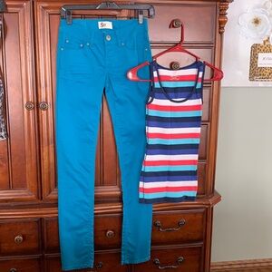 💕💕2 for $10 ..Teal straight leg jeans 👖 and.Multi colored Tee .. NEW